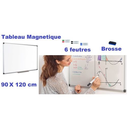 Lot Economique Tableau Magnétique Blanc 90x120 Cm + 6 Feutres Effaçable + Brosse - Image 1 of 1