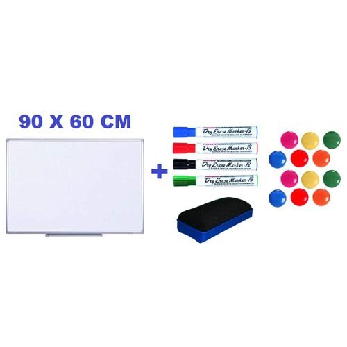 Tableau Magnetique Blanc- 4 Feutres Effaçables, Brosse - Image 1 of 1