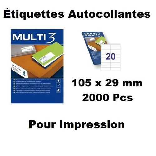 Lot De 2000 Étiquettes Adhésives Multi 3 – 100 Feuilles A4 - Image 1 of 1