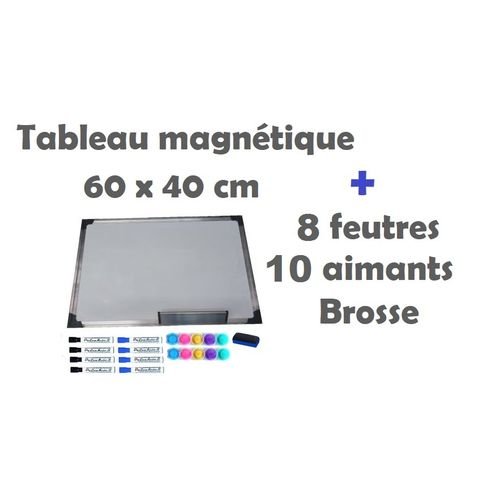 Tableau Magnétique Blanc 40x60 Cm + 8 Feutres Effaçables + 10 Aimants + Brosse - Image 1 of 1