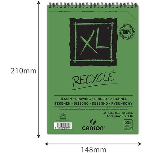Carnet De Dessin A5 Recyclé 160 G/m² Xl – Bloc Spiralé Petit Côté Pour Croquis Et Illustration - Image 1 of 1