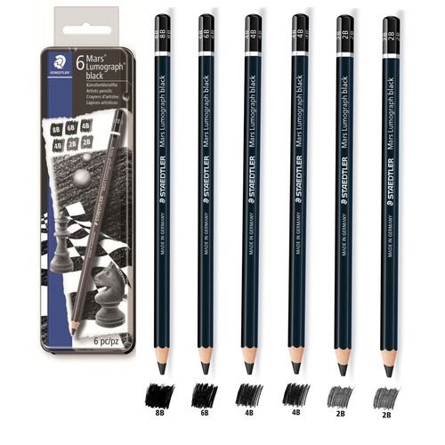Boîte Métal 6 Crayons Graphite Mars Lumograph Black – Gradations Assorties - Image 1 of 1