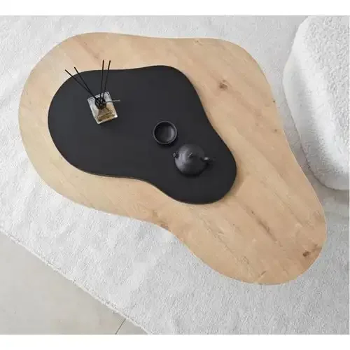 Table Basse Fondue Chene Et Noir En Bois Mdf - Ovale - Laqué  - Image 1 of 2