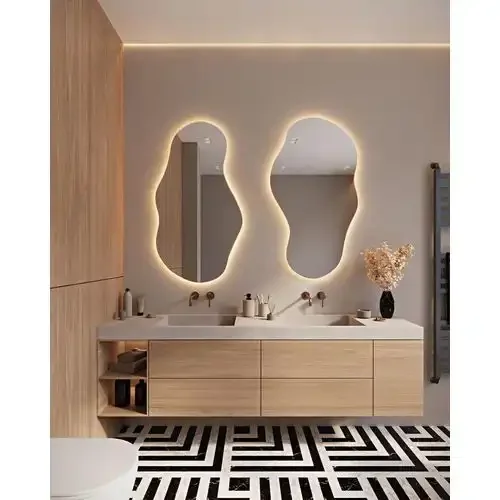 2 Miroir Irrégulier Avec Éclairage Led, Miroir De Salle De Bain Avec Éclairage Led, - Image 1 of 1