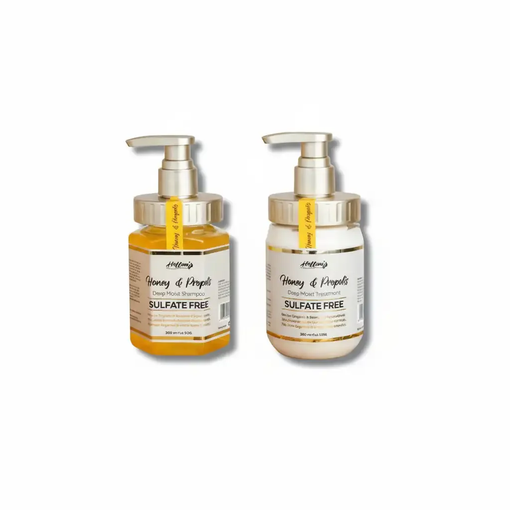 Pack Honey & Propolis – Shampoing Hydratant & Traitement Capillaire Sans Sulfate À L’huile D’argan Bio & Miel - Image 1 of 3