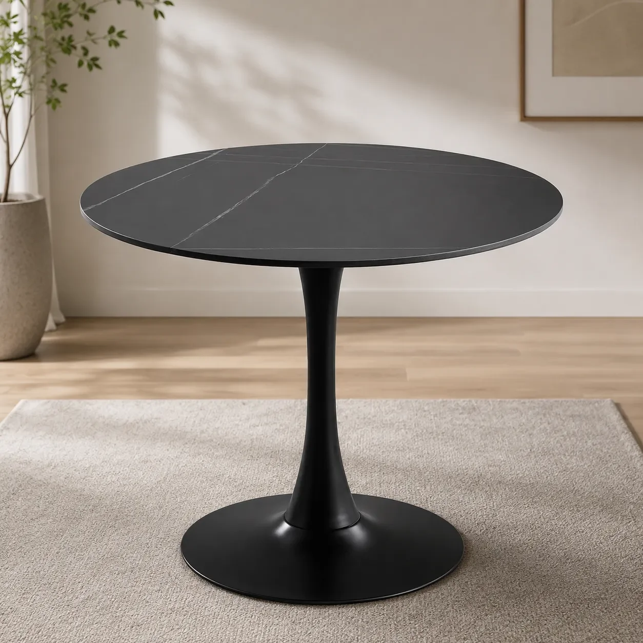 Iris Table Ronde Tulipe En Pierre Frittée 80 Cm – Noir ( Sans Les Chaises ) - Image 1 of 3