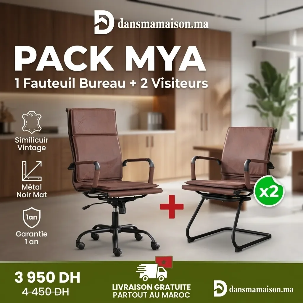Pack Mya - Ensemble Chaises De Bureau Complet Style Vintage 1 Direction + 2 Visiteurs - Image 1 of 1