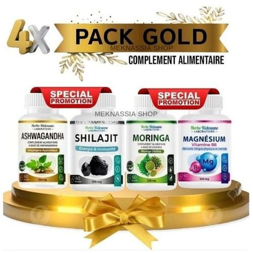 Pack 4 Compléments Alimentaires – Shilajit, Ashwagandha, Magnésium Et Moringa (60 Gélules) - Image 1 of 2
