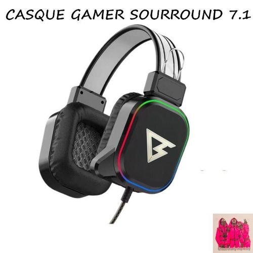 Casque Gaming Pro Surround 7.1 Design Carré Unique, Confort Pro & Éclairage Rgb +sticker - Image 1 of 3