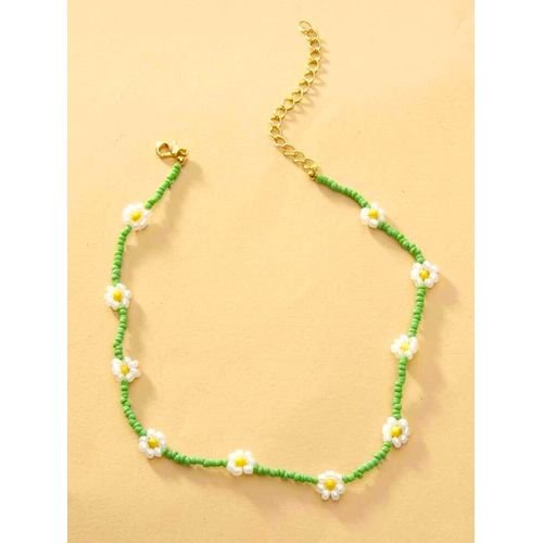 Collier Flower Beads Green & White - Image 1 of 3