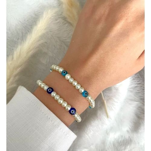 2 Bracelets Perle Blanc Classique & Blue Et Ciel Œil - Image 1 of 2