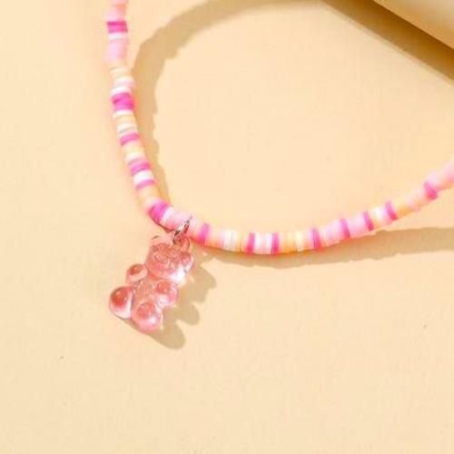 Collier Perle Heishi Rose & Nounours - Image 1 of 3