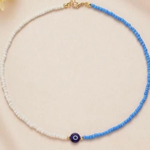 Collier Simple 1 Perle Œil Bleu Et Perle Half Bleu/blanc - Image 1 of 3