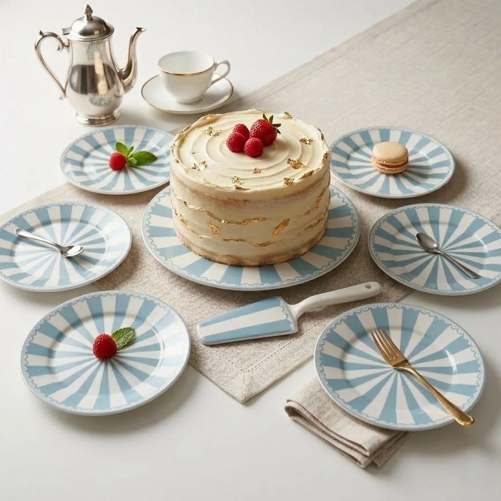 Set À Gâteau 7 Pièces En Porcelaine Bleu – Compatible Lave-vaisselle - Image 1 of 1