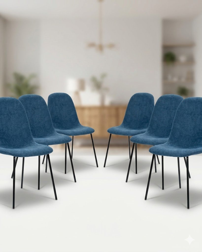 Pack Renne – Lot De 6 Chaises De Séjour En Tissu Bleu & Métal Noir - Image 1 of 4