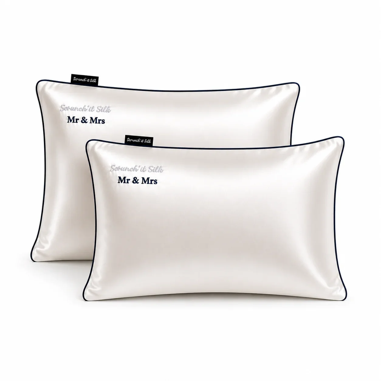 Paire De Taie D'oreiller En Soie Mr & Mrs - Image 1 of 3
