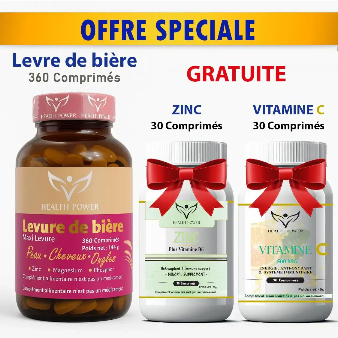 Pack Levure De Bière – Maxi Levure 360 Comprimés + Zinc 30 Comprimés Offert + Vitamine 30 Comprimés Offerte - Image 1 of 4