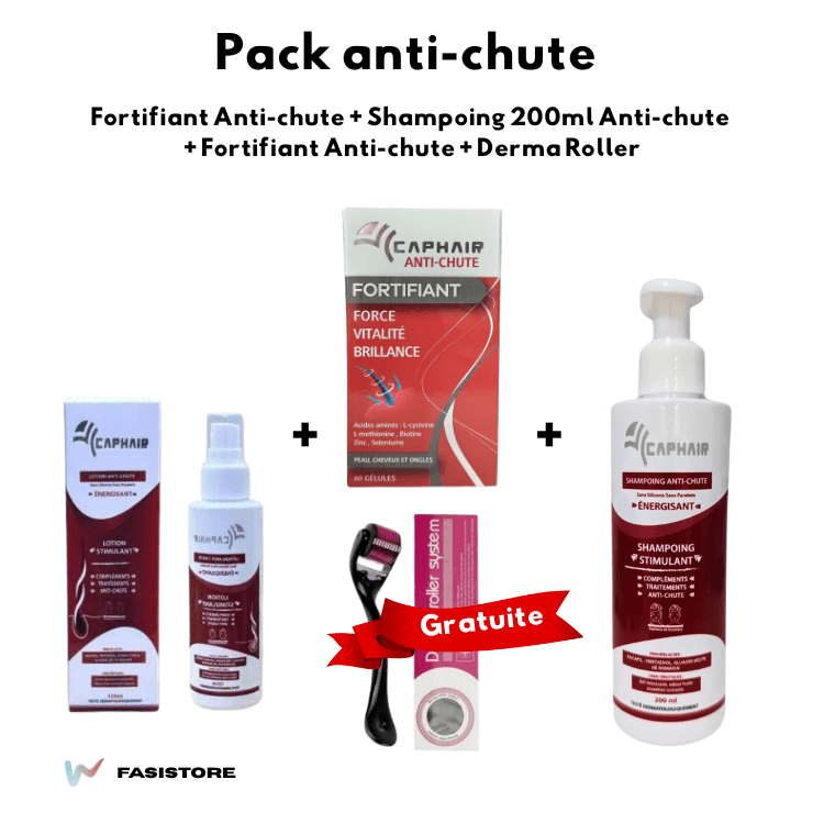 Collection Anti-chute Caphair, Shampoing 200ml + Fortifiant 60 Gélules + Lotion Stimulant + Derma Roller Gratuite - Image 1 of 1
