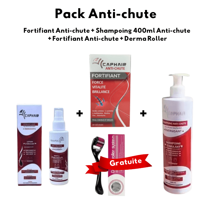 Collection Anti-chute Caphair, Shampoing 400ml + Fortifiant 60 Gélules + Lotion Stimulant + Derma Roller Gratuite - Image 1 of 1