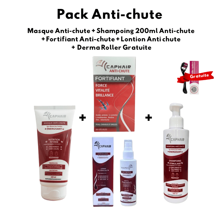 Collection Anti-chute, Masque Cheveux + Shampooing 200ml + Fortifiant 60 Gélules + Lotion Stimulant, Derma Roller - Image 1 of 1