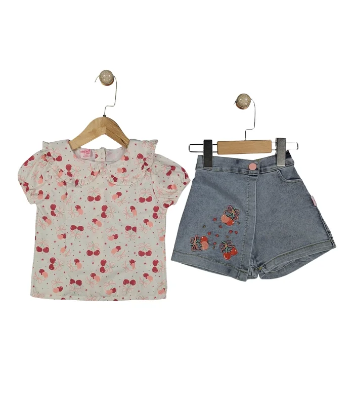 Ensemble En Jean Avec Short-jupe Et Motif Cerise - Image 1 of 1