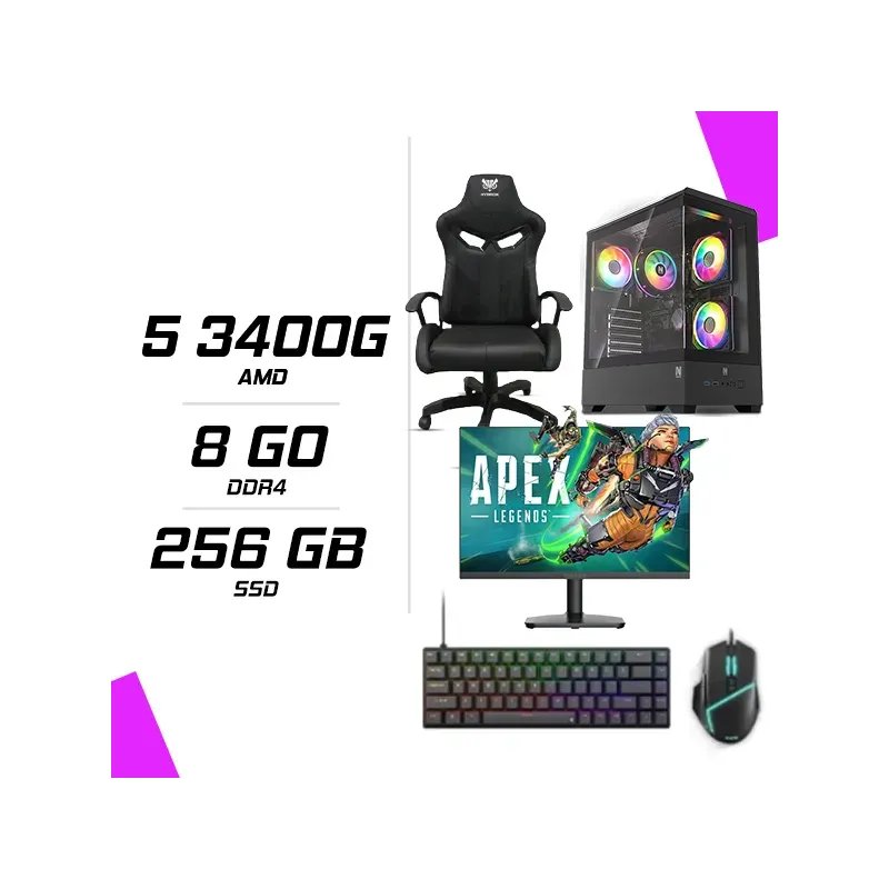Pc Gamer Amd Ryzen 5 3400g + Hybrok Hp24ifl120 24 120hz + Esg M2 Flash + Nova Cp68 + Hybrok Fighter - Image 1 of 1