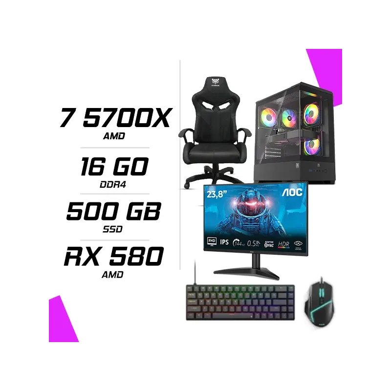 Pc Gamer Amd Ryzen 7 5700x Rx 580 8gb + Aoc 24b36x 23.8 144hz + Esg M2 Flash + Nova Cp68 + Hybrok Fighter - Image 1 of 1