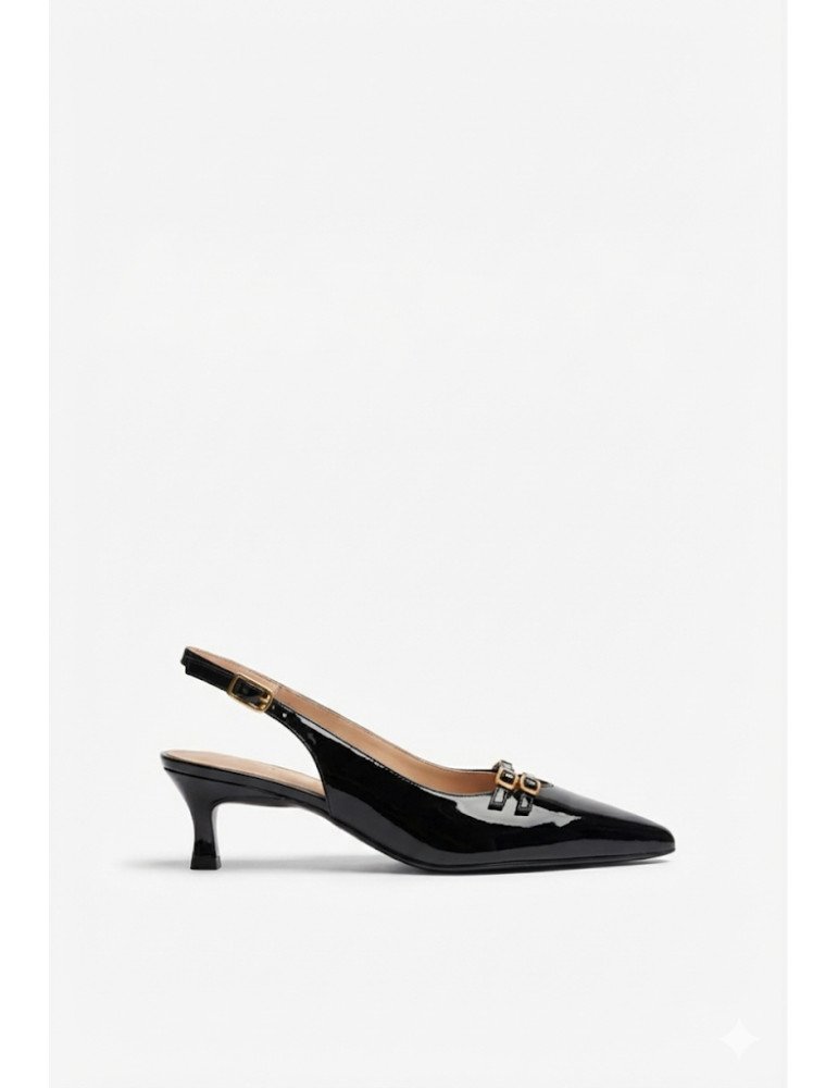 Escarpins À Talon Fin Et Pointe Fine En Cuir Vernis-black - Image 1 of 2