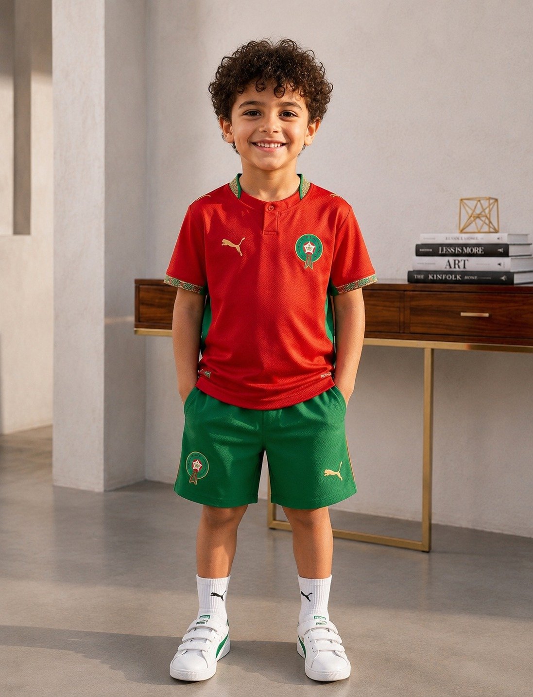 Ensemble Enfant Maroc – Maillot Rouge & Short Vert - Image 1 of 1