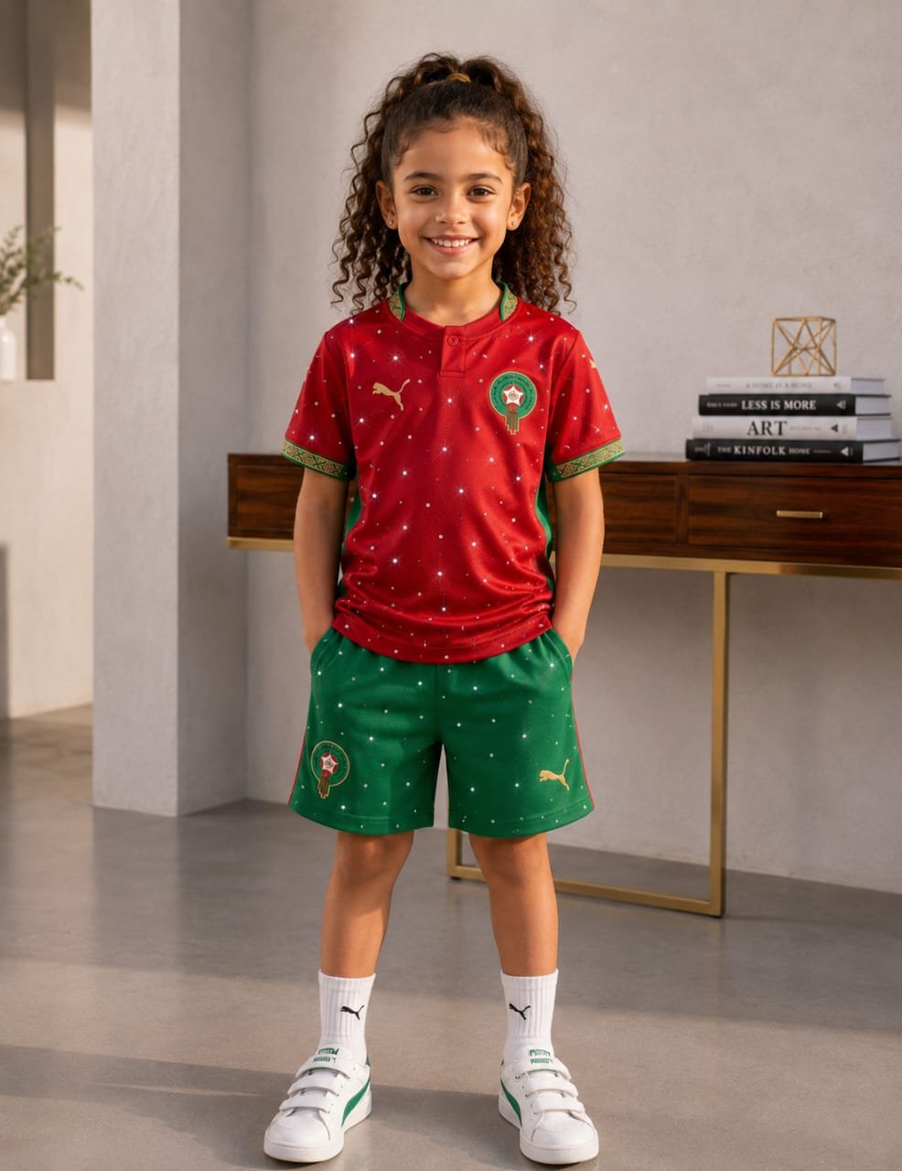 Ensemble Enfant Maroc – Maillot Rouge & Short Vert - Image 1 of 1