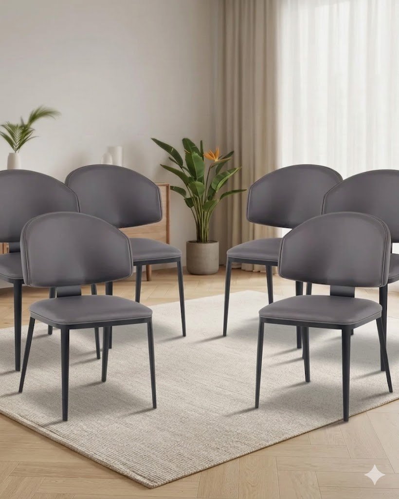 Pack Lucie – Lot De 6 Fauteuils De Salle À Manger En Similicuir Gris & Métal Noir - Image 1 of 1