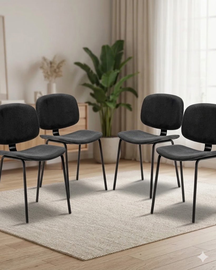 Pack Arus – Lot De 4 Chaises De Salle À Manger En Velours Côtelé Noir & Métal Noir - Image 1 of 4