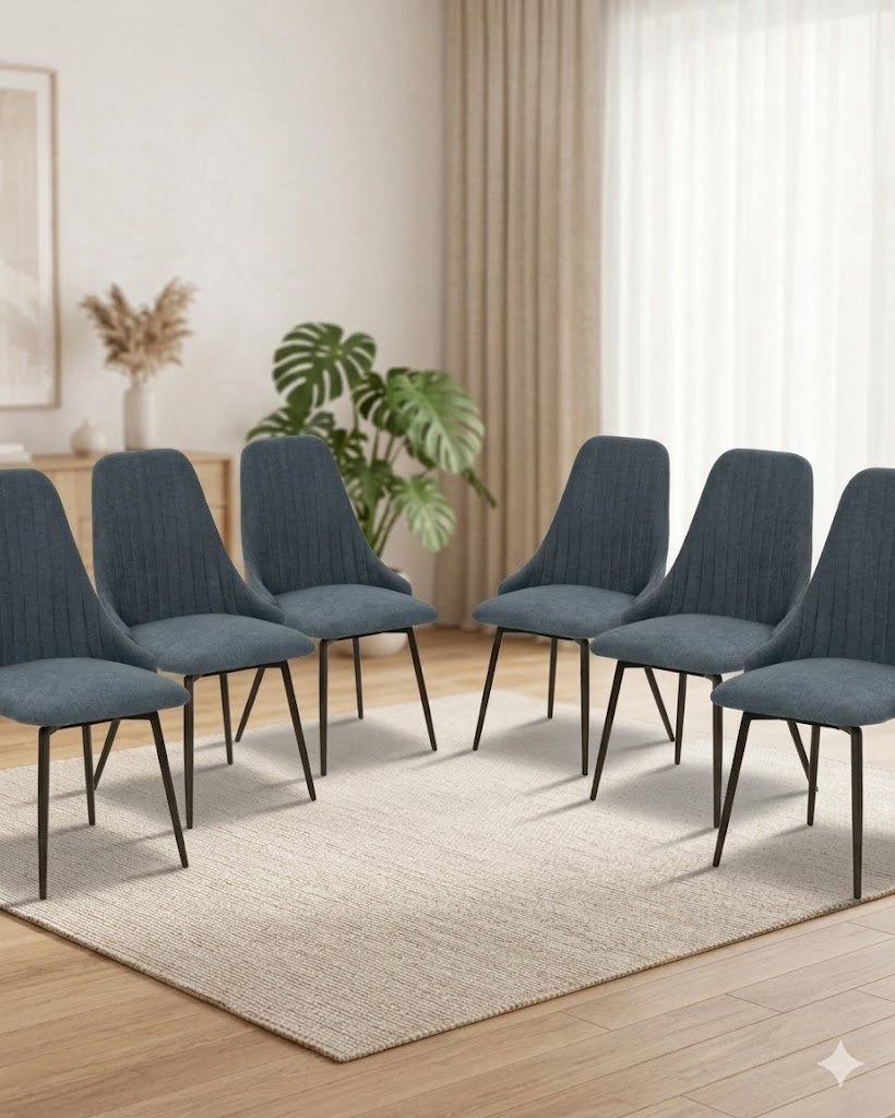 Pack Elma – Lot De 6 Chaises Pivotantes Bi-matière : Tissu Bleu & Similicuir Gris - Image 1 of 4