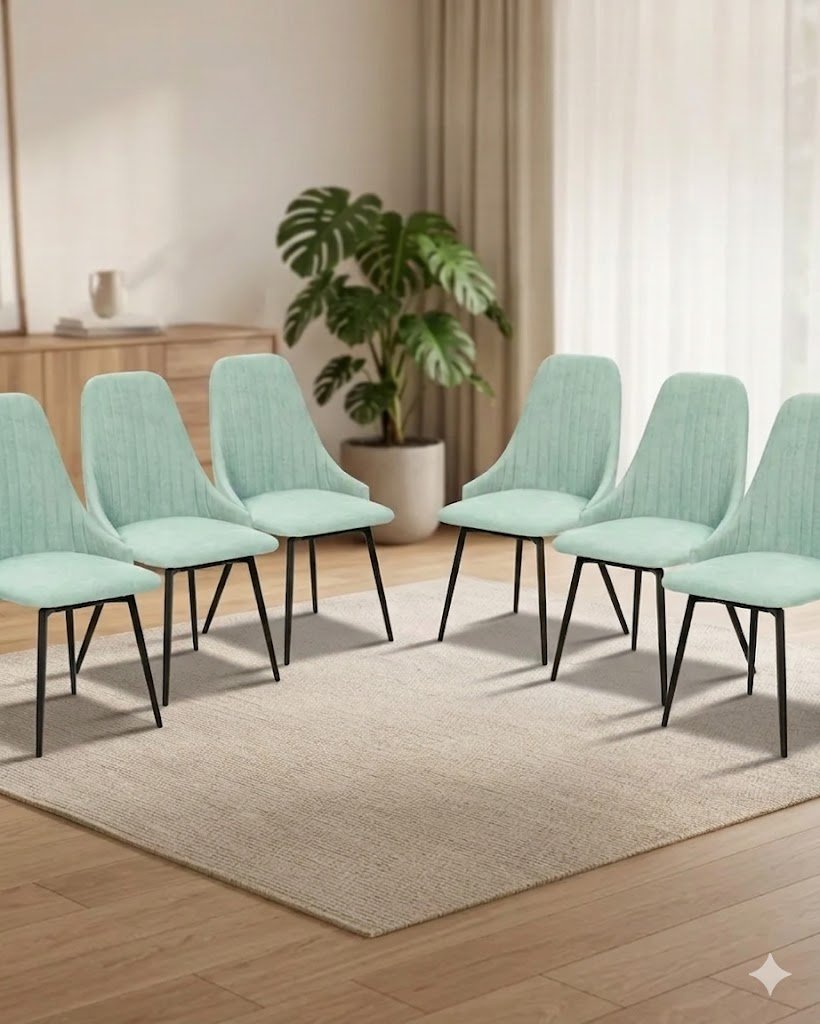 Pack Elma – Lot De 6 Chaises Pivotantes Bi-matière : Tissu Turquoise & Similicuir Vert Menthe - Image 1 of 1