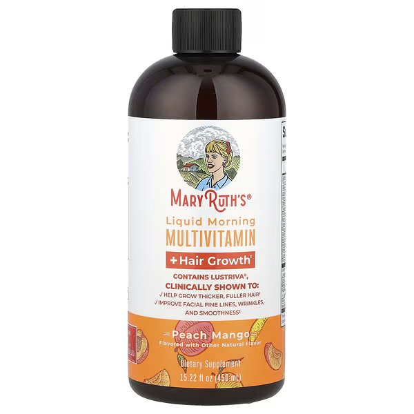 Liquid Morning Multivitamin + Hair Growth, Peach Mango, 15.22 Fl Oz (450 Ml) - Image 1 of 2
