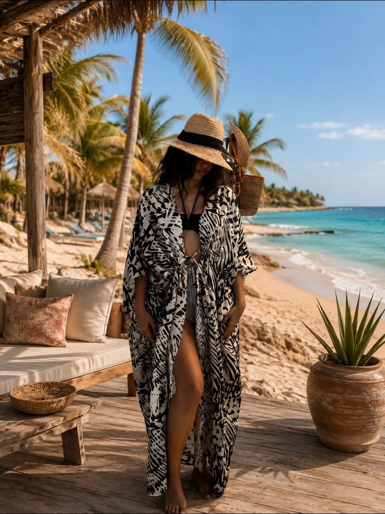Robe de Plage Maxi à Imprimé Abstrait - Image 1 of 1