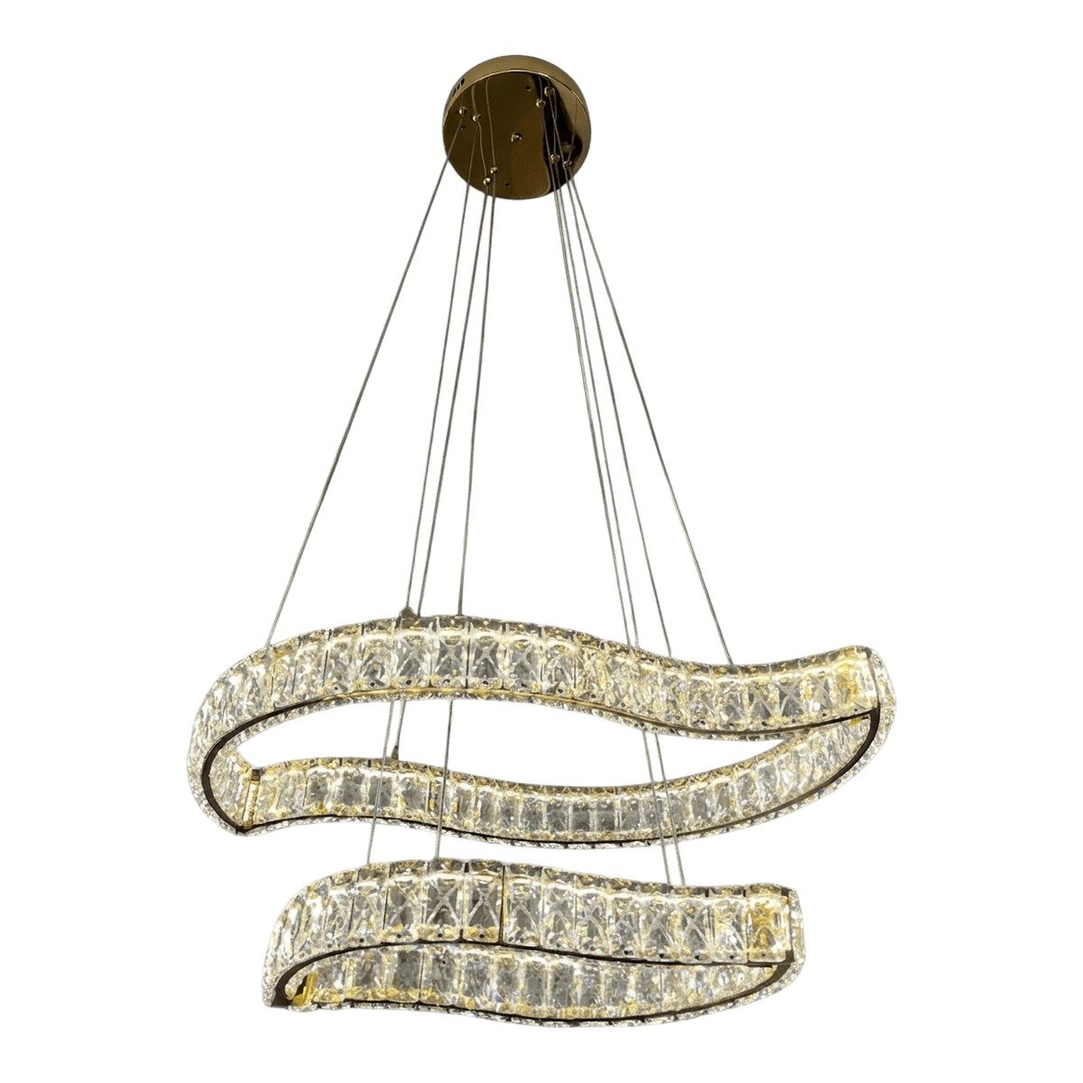Suspension LED en fer et cristal — Doré - Image 1 of 1