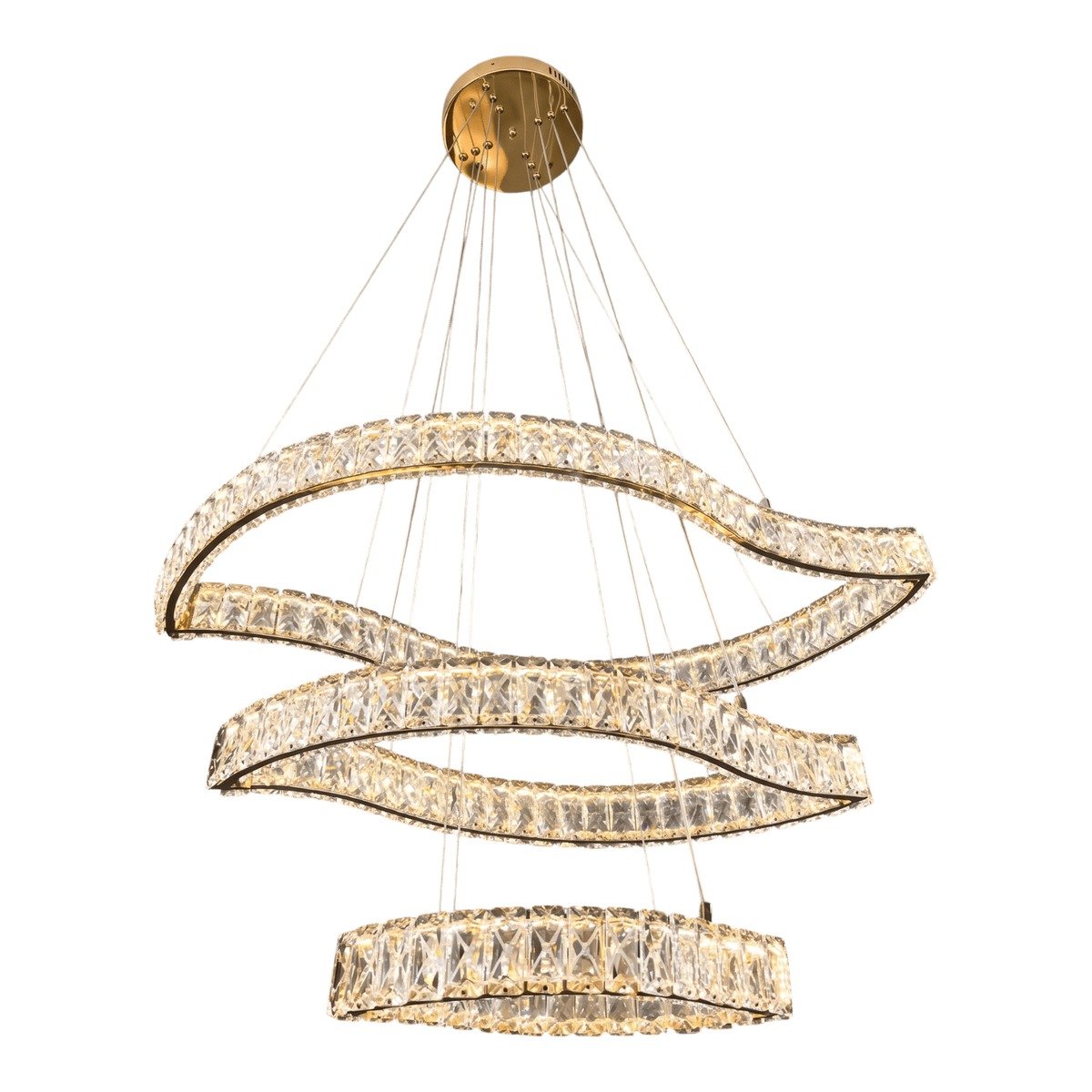 Suspension Led En Fer Et Cristal — Doré - Image 1 of 1