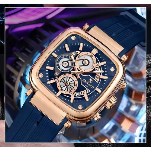 Montre Carrée Avec Bracelet En Silicone, Calendrier, Chronographe - Image 1 of 3
