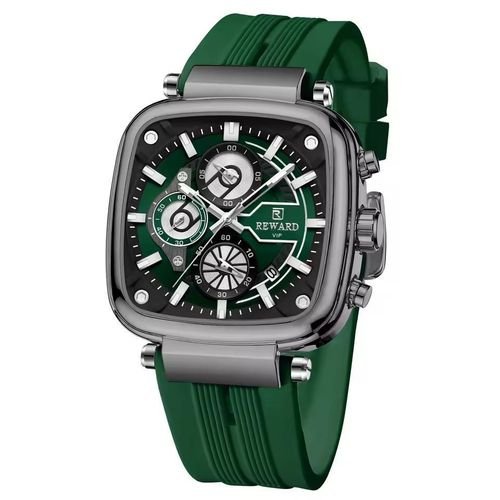 Montre Carrée Bracelet Silicone Calendrier Chronographe Mode Sport Montre Quartz - Image 1 of 3