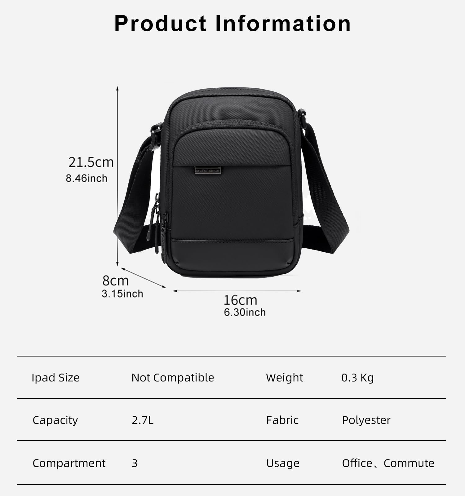 Sac bandoulière semi-structuré à fermeture zippée pour usage quotidien - Image 1 of 4