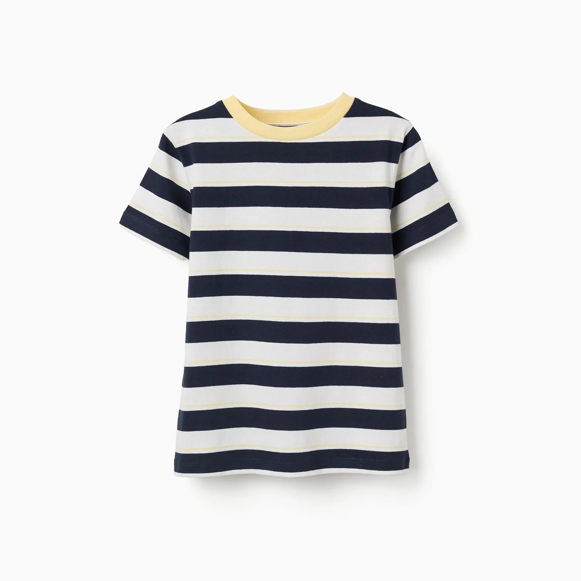 Striped Cotton T-shirt For Boys, White/blue/yellow - Image 1 of 3