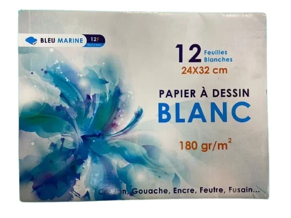 Pochette Papier Dessin Blanc 12 Feuilles 24 × 32 Cm 180g Bleu Marine - Image 1 of 1