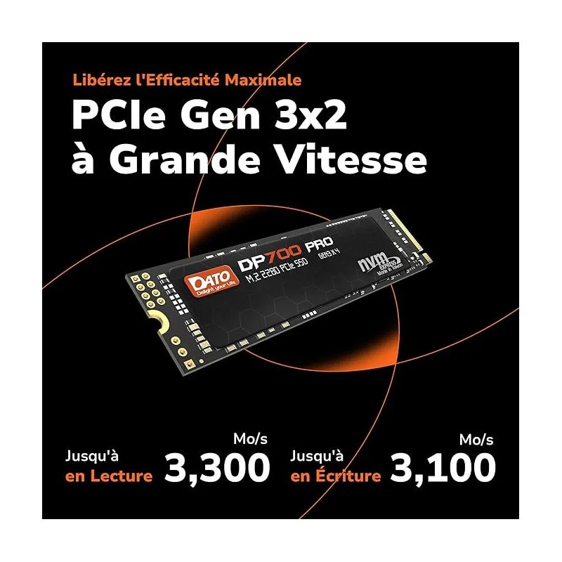 Dato Ssd Interne 1 To, Pcie Gen3x4 Nvme M.2 2280 Ssd, Jusqu’à 3300/3100 Mo/s - Dp700 Pro Série - Image 1 of 4