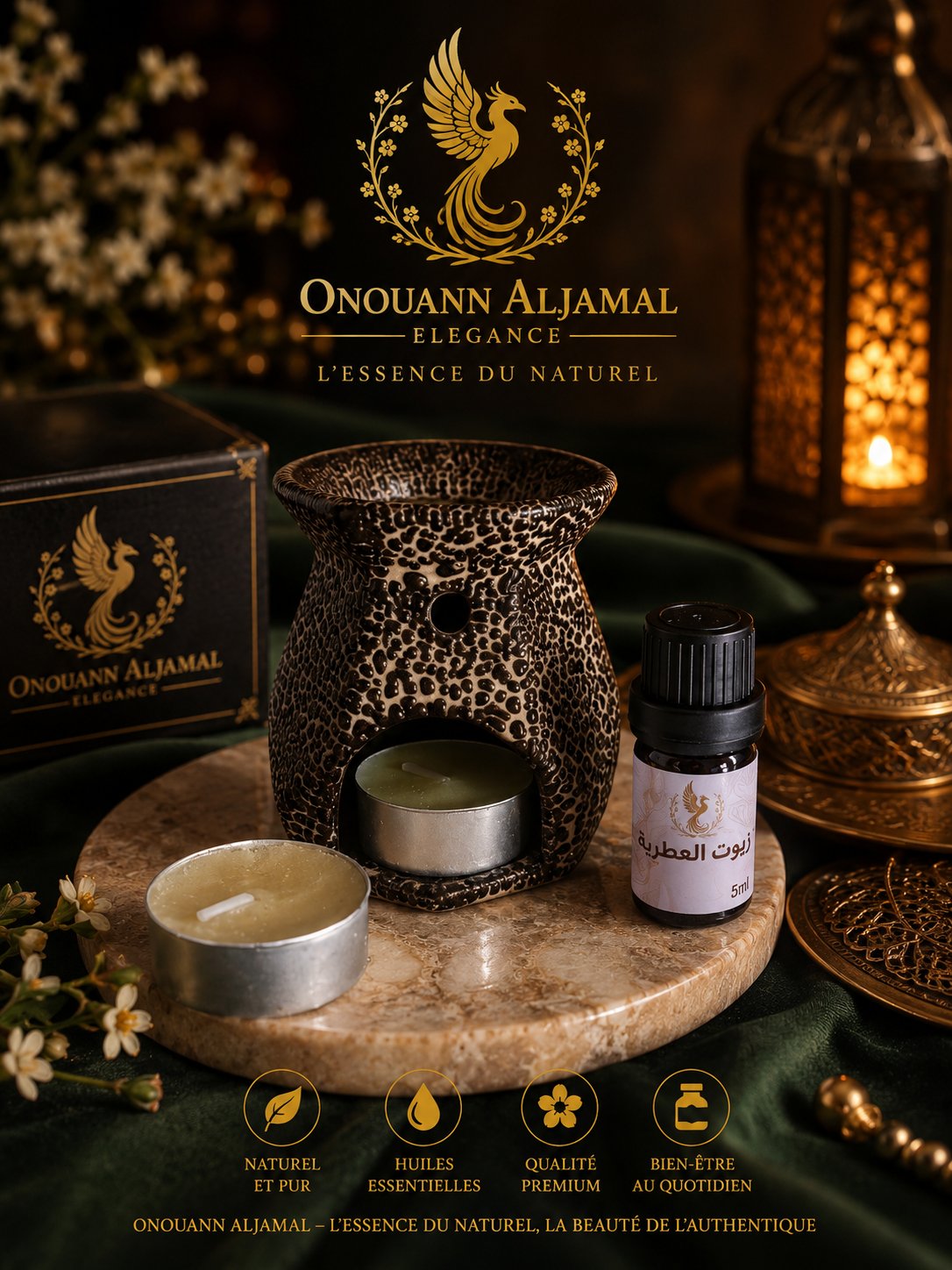 Diffuseur Aromatique En Céramique Avec Huile Essentielle - D'huiles Oud Oriental – 5ml-pour La Maison, 2 Bougies Offertes - Image 1 of 1