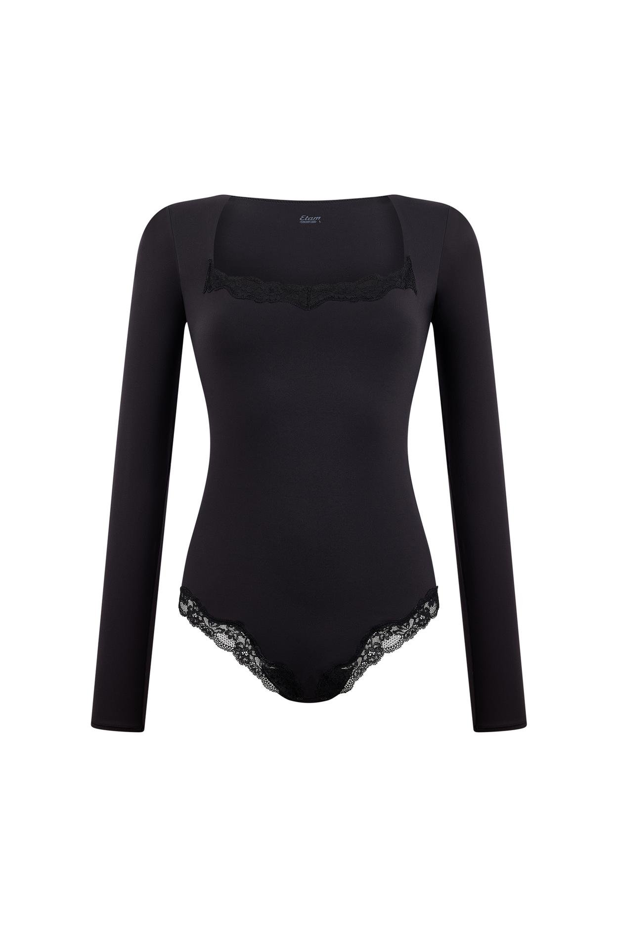 Body Manches Longues En Microfibre Et Dentelle - Image 1 of 4