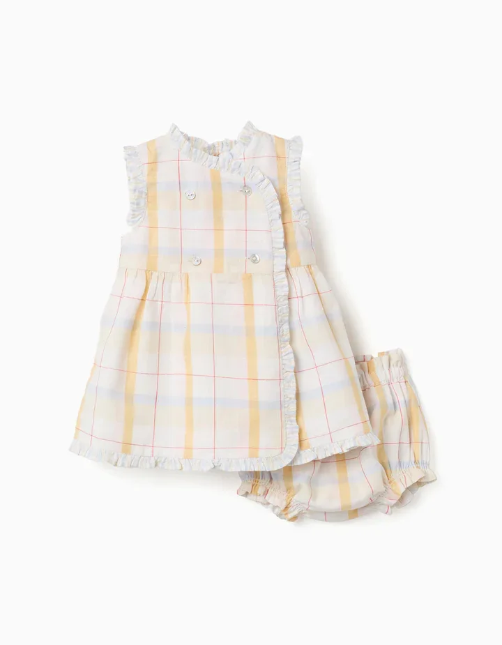 Checked Cotton Dress + Bloomers B&s For Newborn Girls - Image 1 of 4