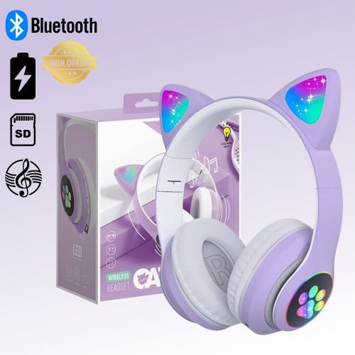 Casque Bluetooth Sans Fil STN28 - Design Oreilles de Chat Lumineuses (Couleur Aléatoire) - Image 1 of 3