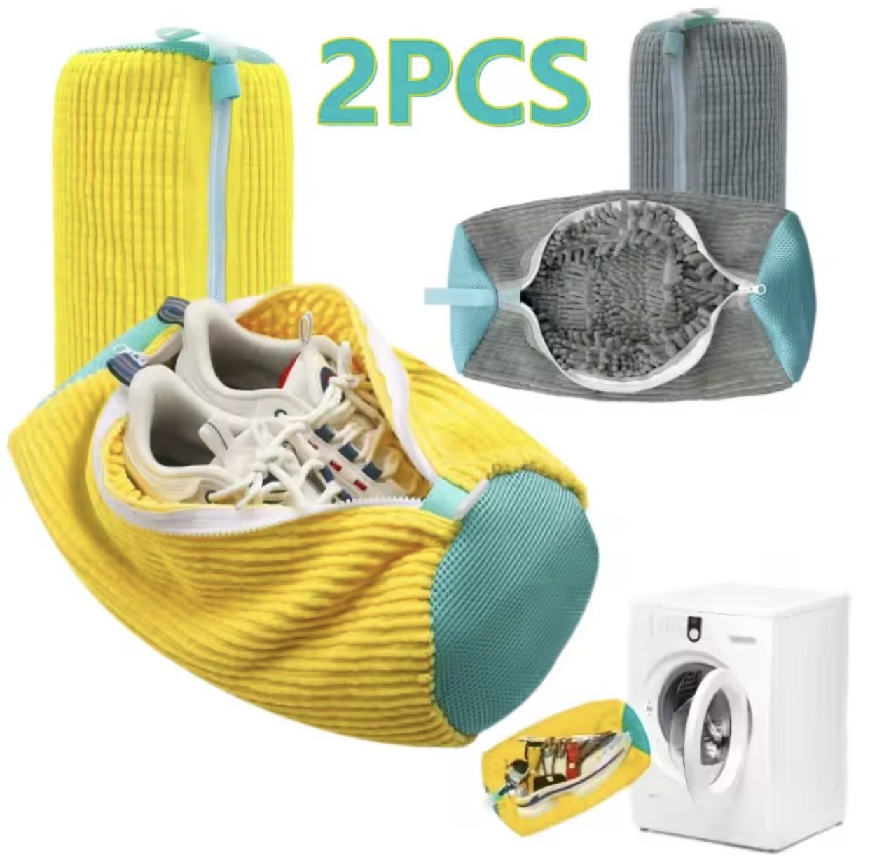 Lot De 2 Sacs De Lavage Pour Chaussures En Chenille – Filet De Protection Pour Machine À Laver - Image 1 of 1