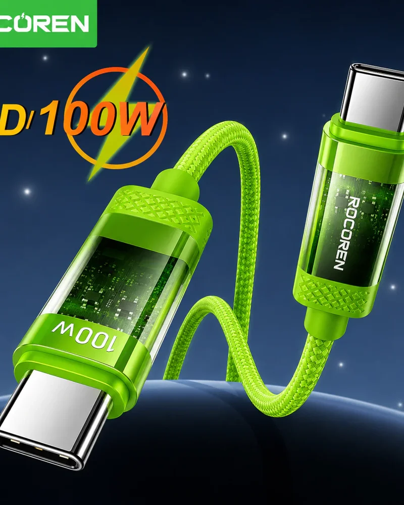 Câble Usb-c 100w Led Vert 2 Mètre – Usb-c Vers Usb-c Pd 3.1 Charge Rapide 5a - Image 1 of 3